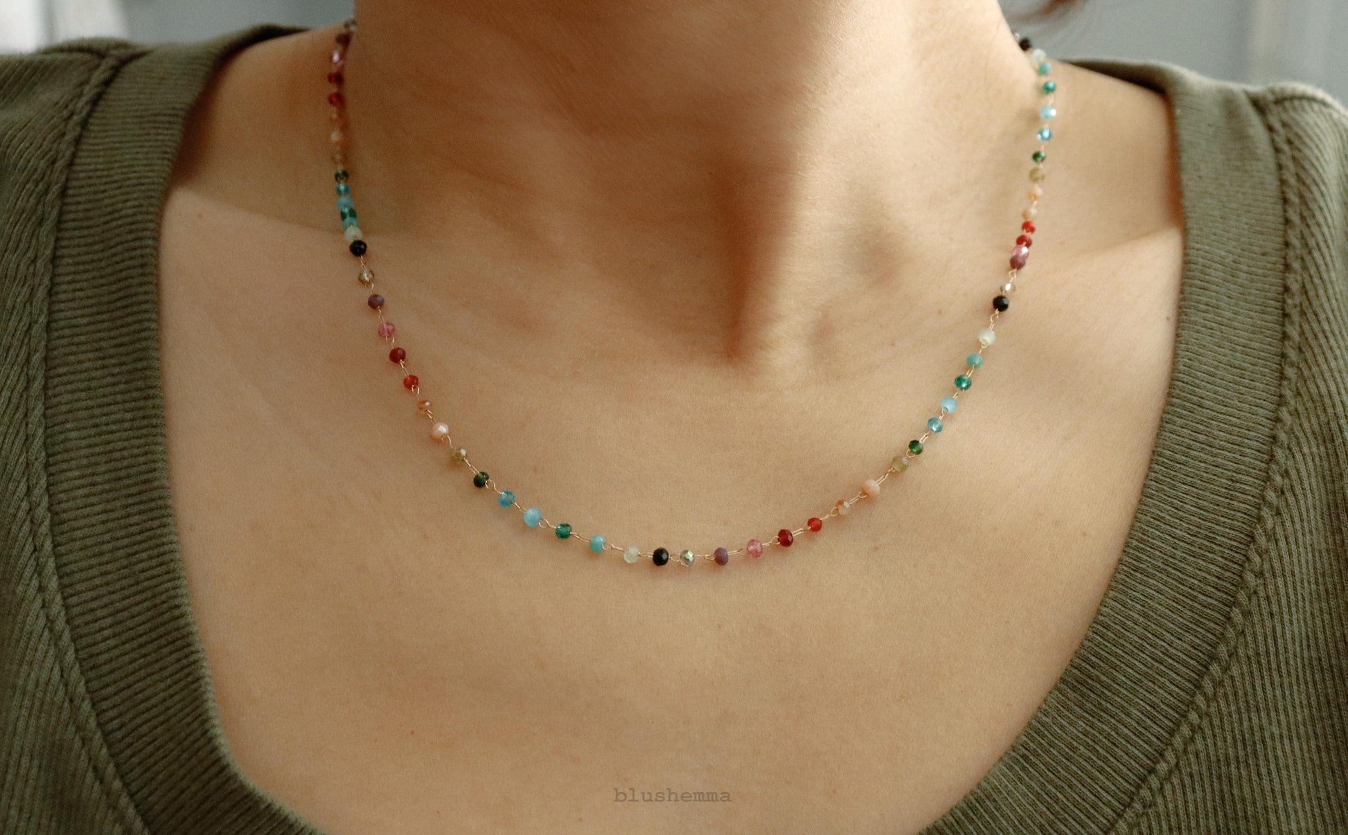 Rainbow Gemstone Beaded Necklace – A Dainty Touch of Color and Charm